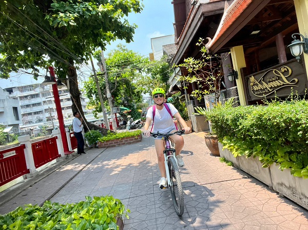 Panoramic view of Chao Phraya river from Rama 8 bridge during bike tour