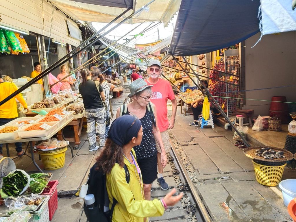 Walking through Mahachai seafood market with fresh catch on display